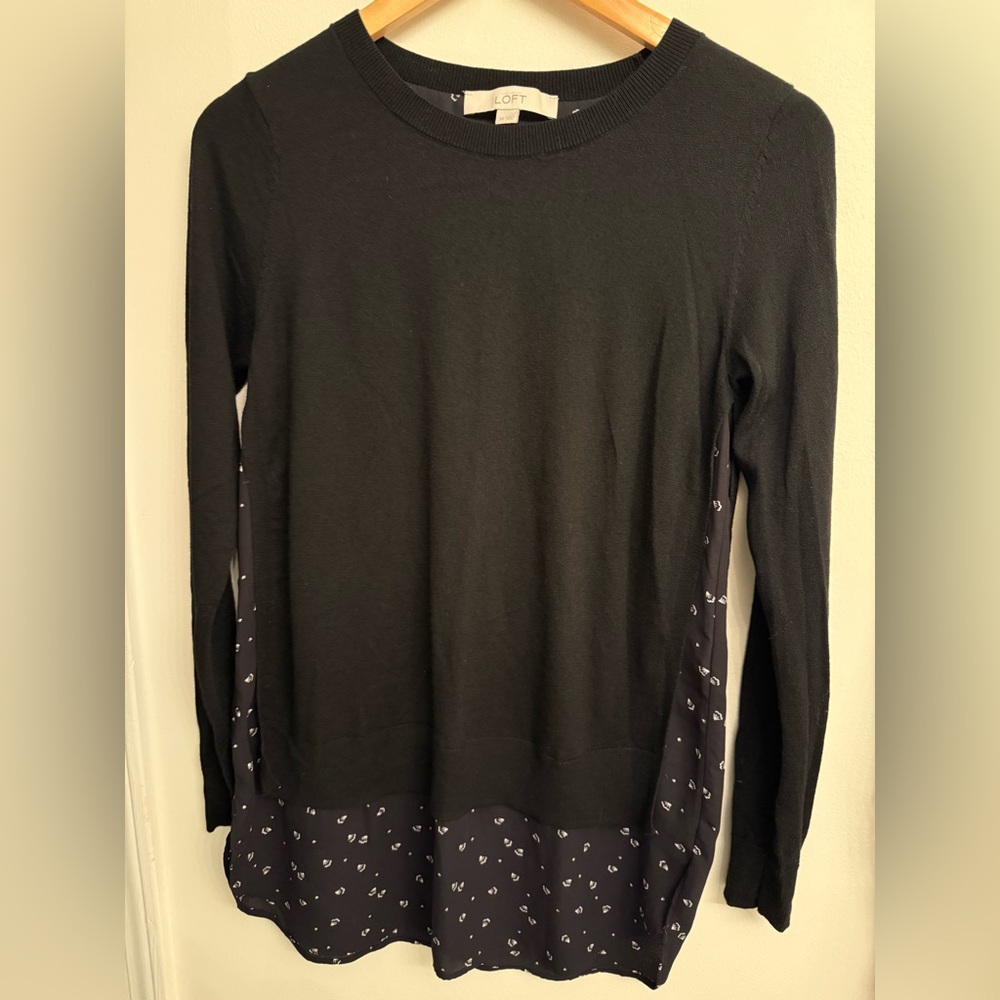 LOFT Black Flounce Mixed Media Sweater